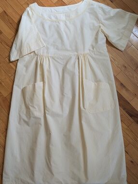 Pale Yellow Striped Women's Dress, Size 2X in Cotton Broadcloth, Vintage Vibe